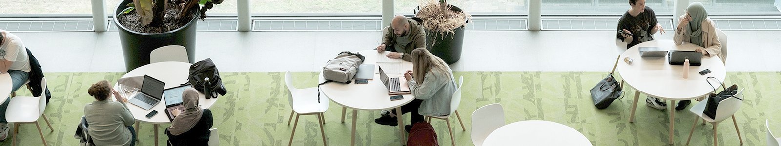 Students working in a building of Faculty of Science