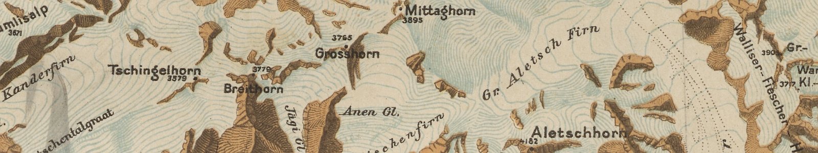 Detail kaart Aletsch-gletsjer 29e editie Bosatlas, 1924