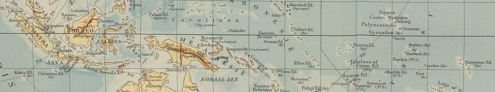 Detail kaart Stille Oceaan 33e editie Bosatlas, 1932