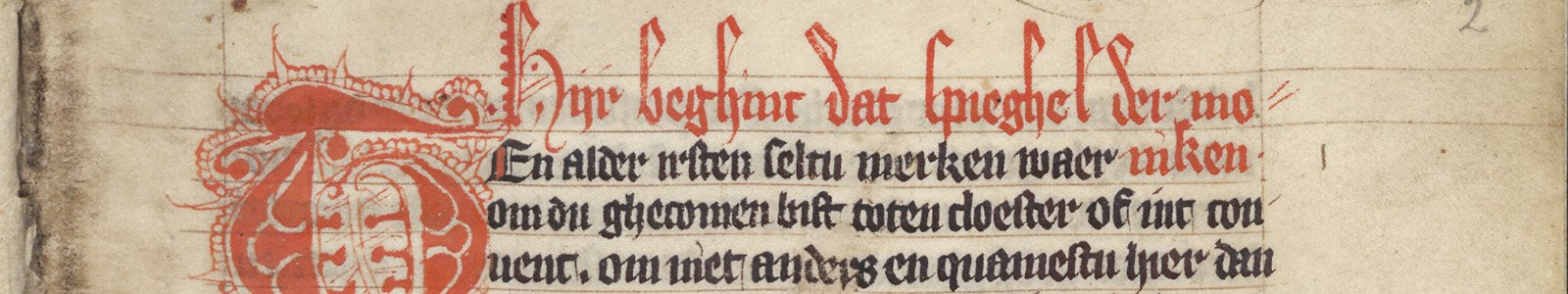Uitsnede van fol. 2r, het begin van het handschrift 1020 (5 F 18) uit de Bijzondere Collecties van de Universiteitsbibliotheek Utrecht