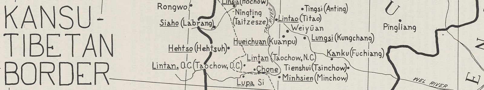 ‘Kansu-Tibetan border’. In: 'Missionary Atlas', 1950