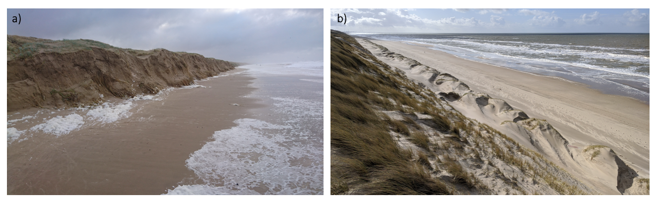 Two photos of eroded and growing dunes