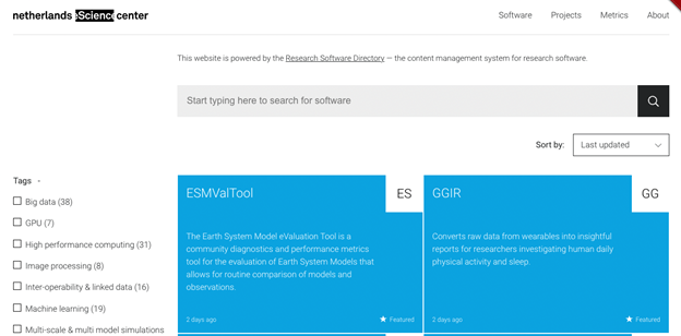 Screenshot of research software directory