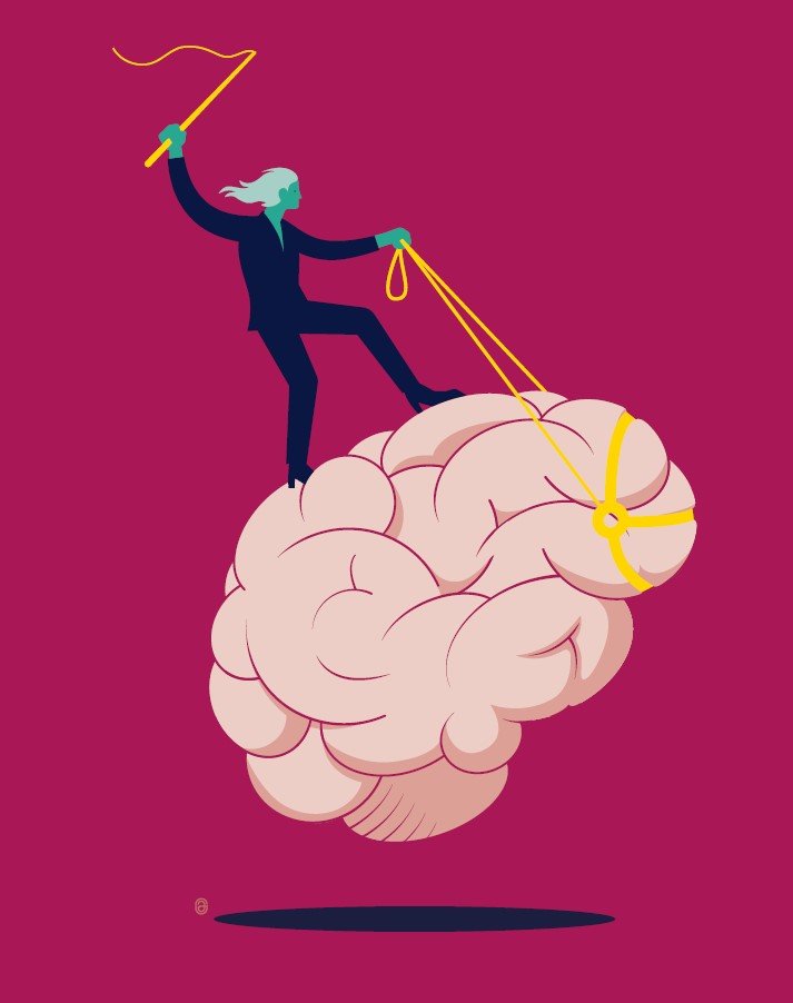 Illustratie van hoe een individu het brein aan het besturen is