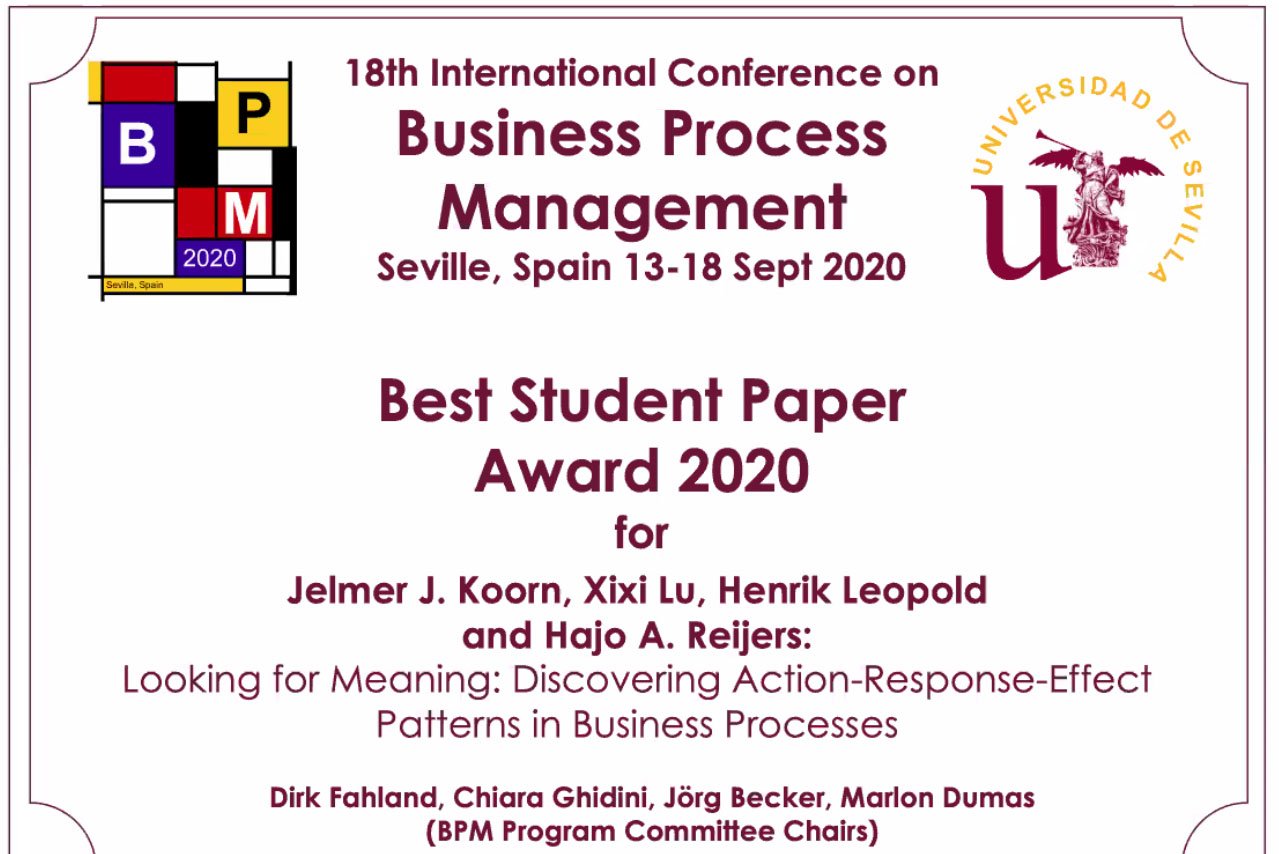 Best Student Paper Award - 18th International Conference on Business Process Management