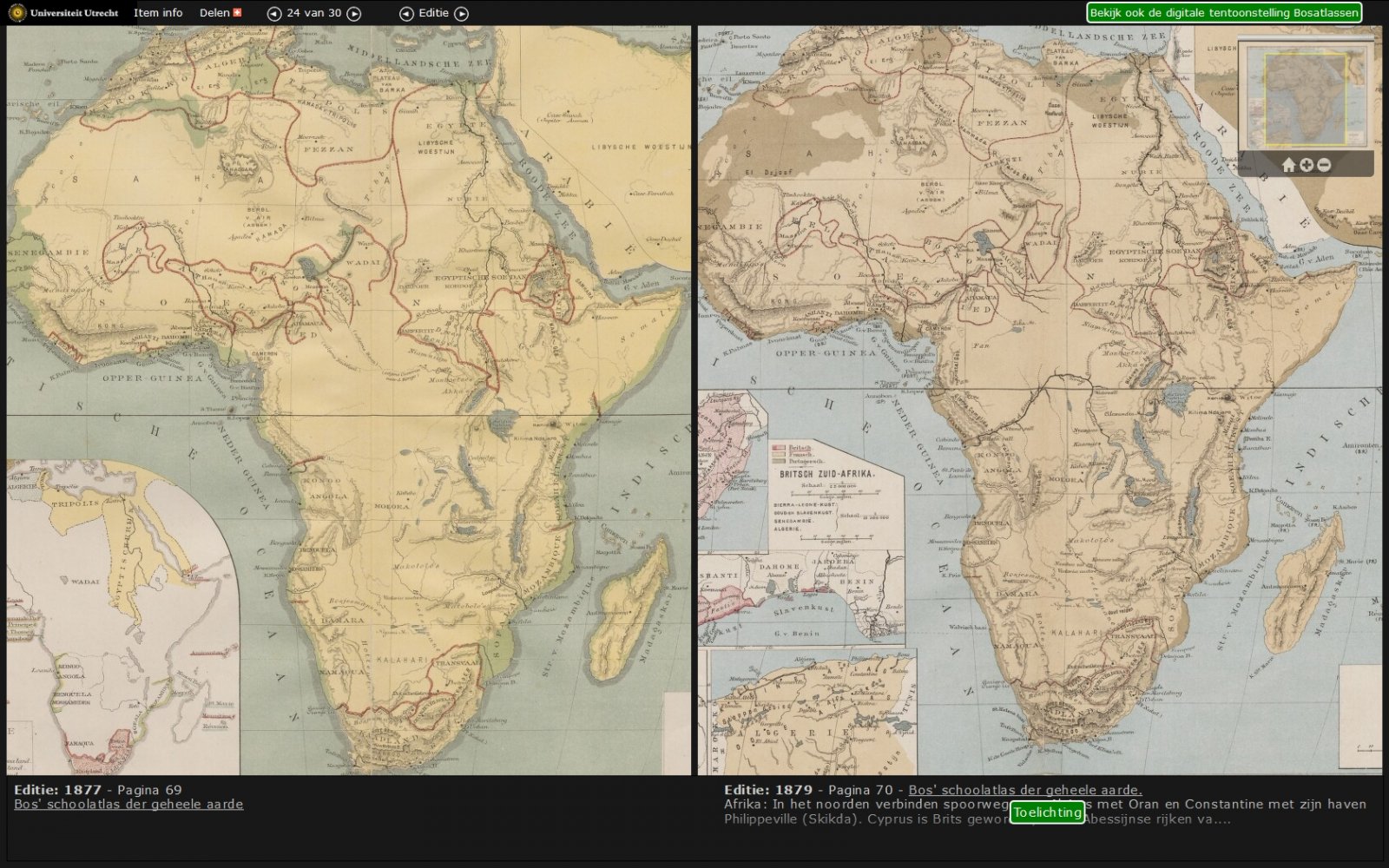 Exploratie van Afrika in vergelijkingsviewer Bosatlassen