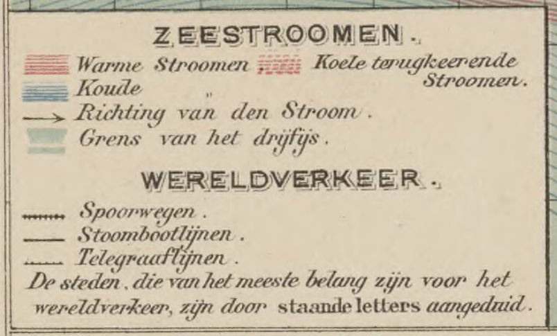 Legenda zeestromenkaart 10e editie Bosatlas, 1891