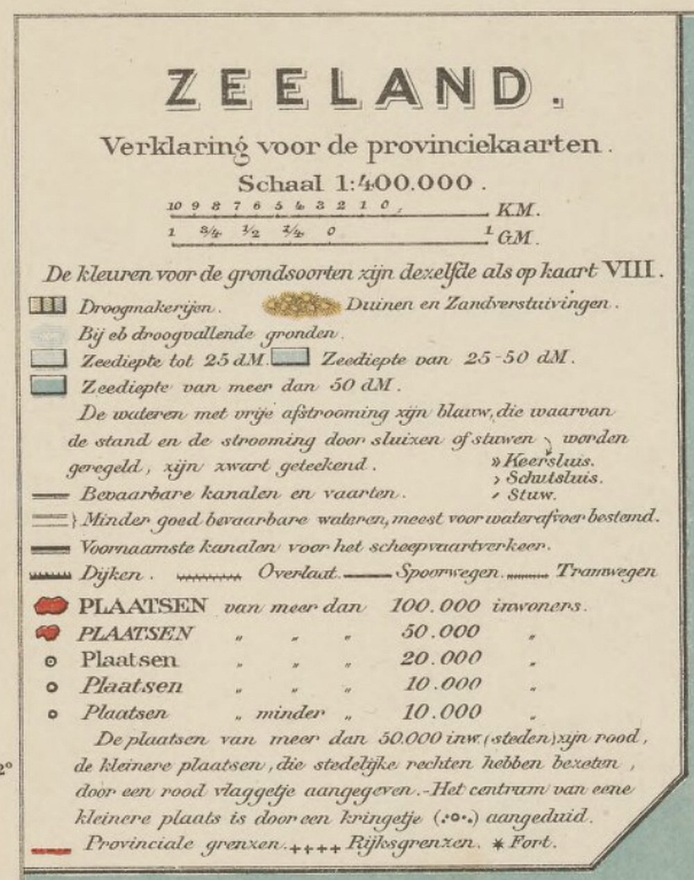 Legenda kaart Zeeland, 13e editie Bosatlas, 1897