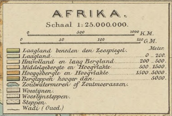 Legenda kaart Afrika, 15e editie Bosatlas, 1902