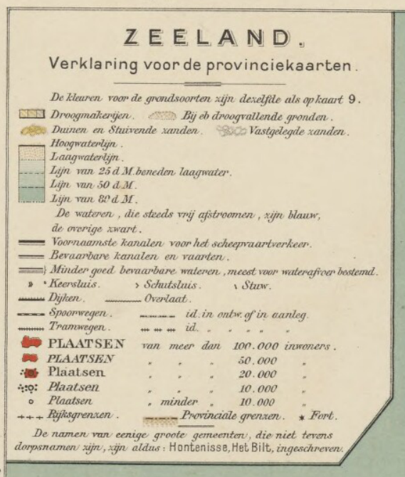Legenda provinciekaart Zeeland, 17e editie Bosatlas, 1906