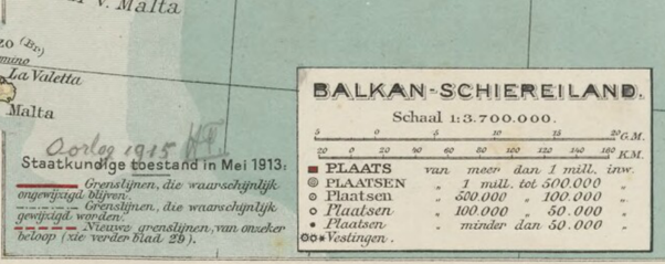 Legenda kaart Balkan, editie 20b Bosatlas, 1913