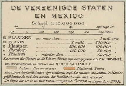 Legenda kaart VS en Mexico, editie 20b Bosatlas, 1913