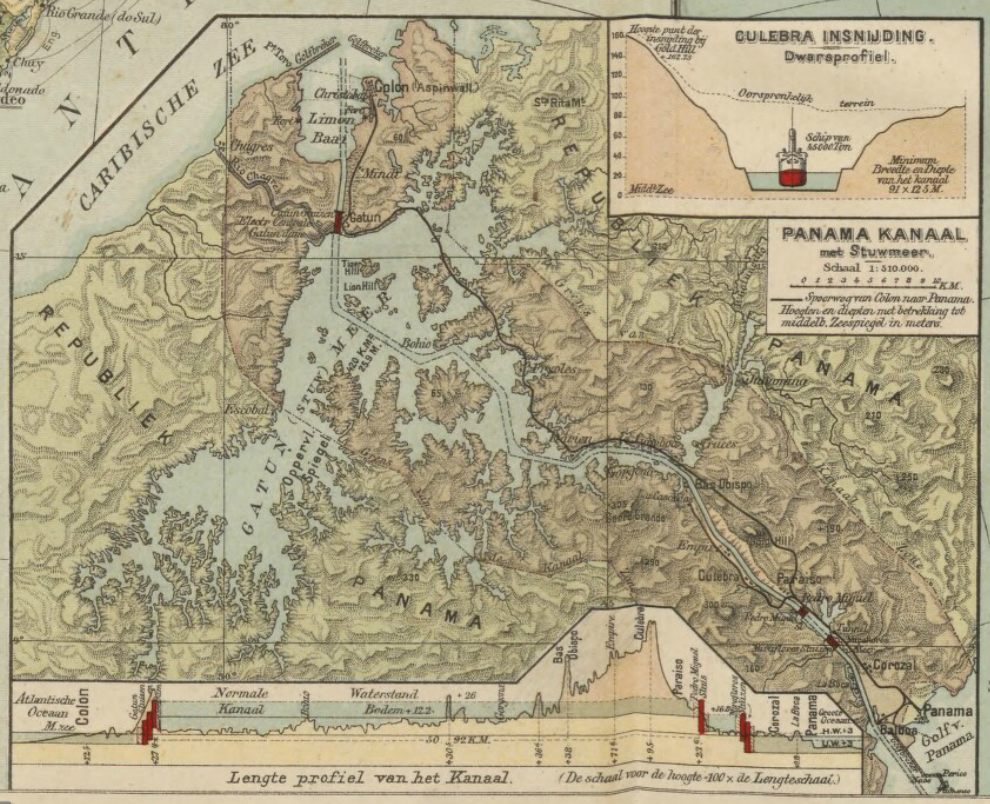 Kaart Panamakanaal, 29e editie Bosatlas, 1924