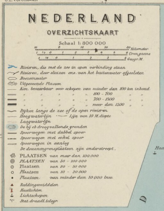 Legenda overzichtskaart Nederland, 32e editie Bosatlas, 1929