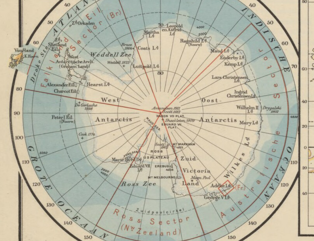 Kaart Antarctica, 35e editie Bosatlas, 1936