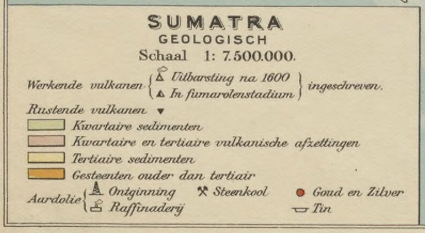 Legenda geologische kaart Sumatra, 36e editie Bosatlas, 1939