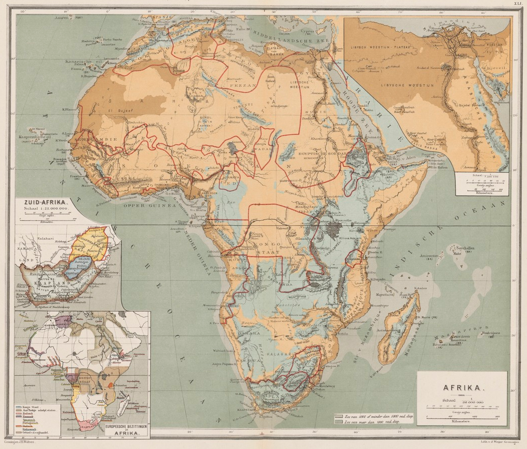 Kaart Afrika in 7e editie Bosatlas, 1885