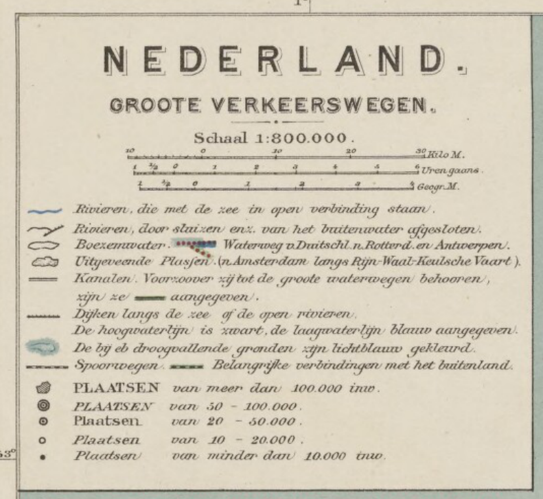 Legenda kaart spoor- en tramwegen Nederland 9e editie Bosatlas, 1890