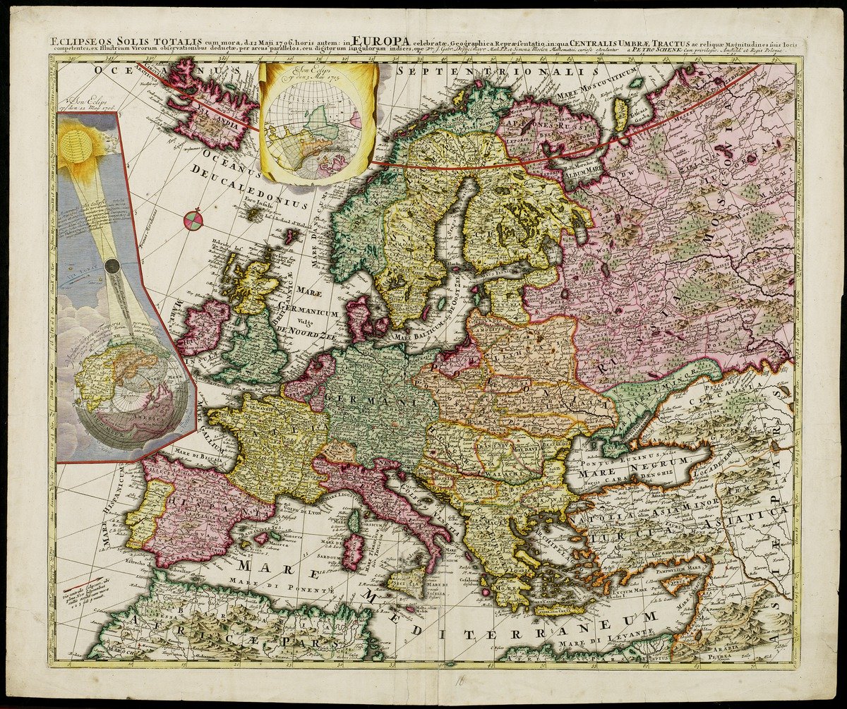 Eclipskaart van Europa, Petrus Schenk jr., 1715