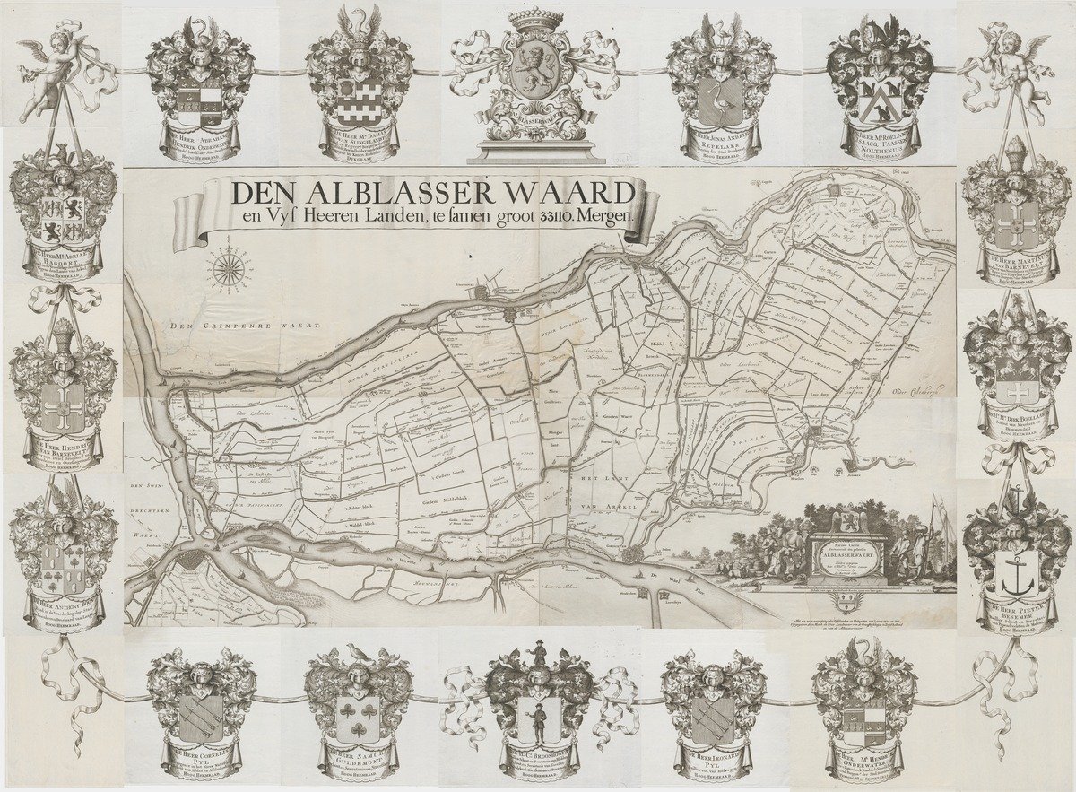 Kaart van de Alblasserwaard en Vijfheerenlanden, Abel de Vries, 1767