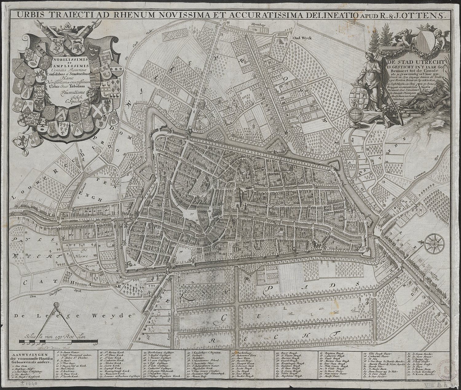 Plattegrond van Utrecht door Specht, ca. 1740