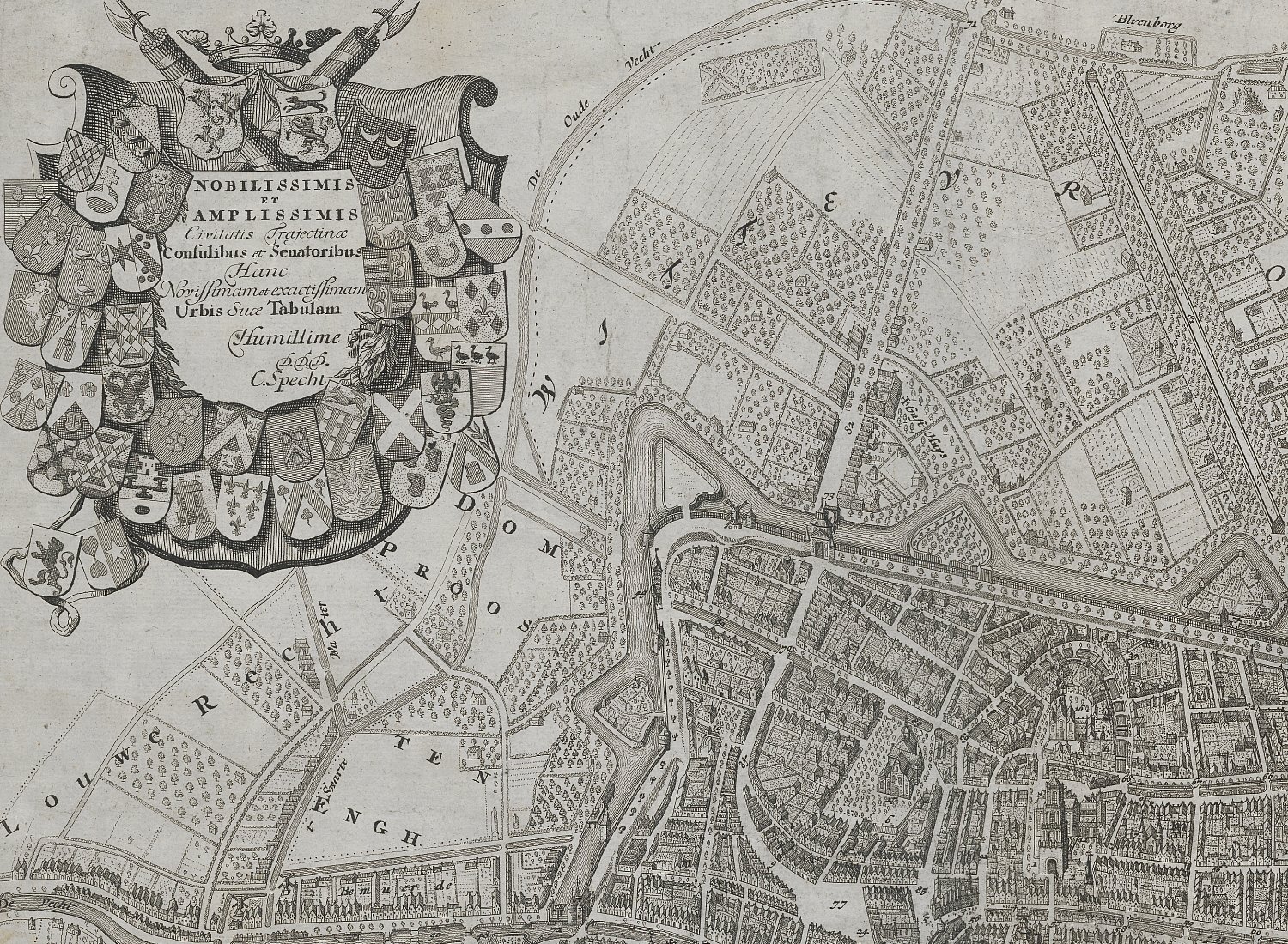Detail plattegrond van Utrecht door Specht, ca. 1740