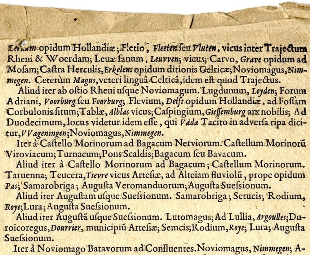 Detail pamflet Miraeus met Nederlandse toponiemen, 1633