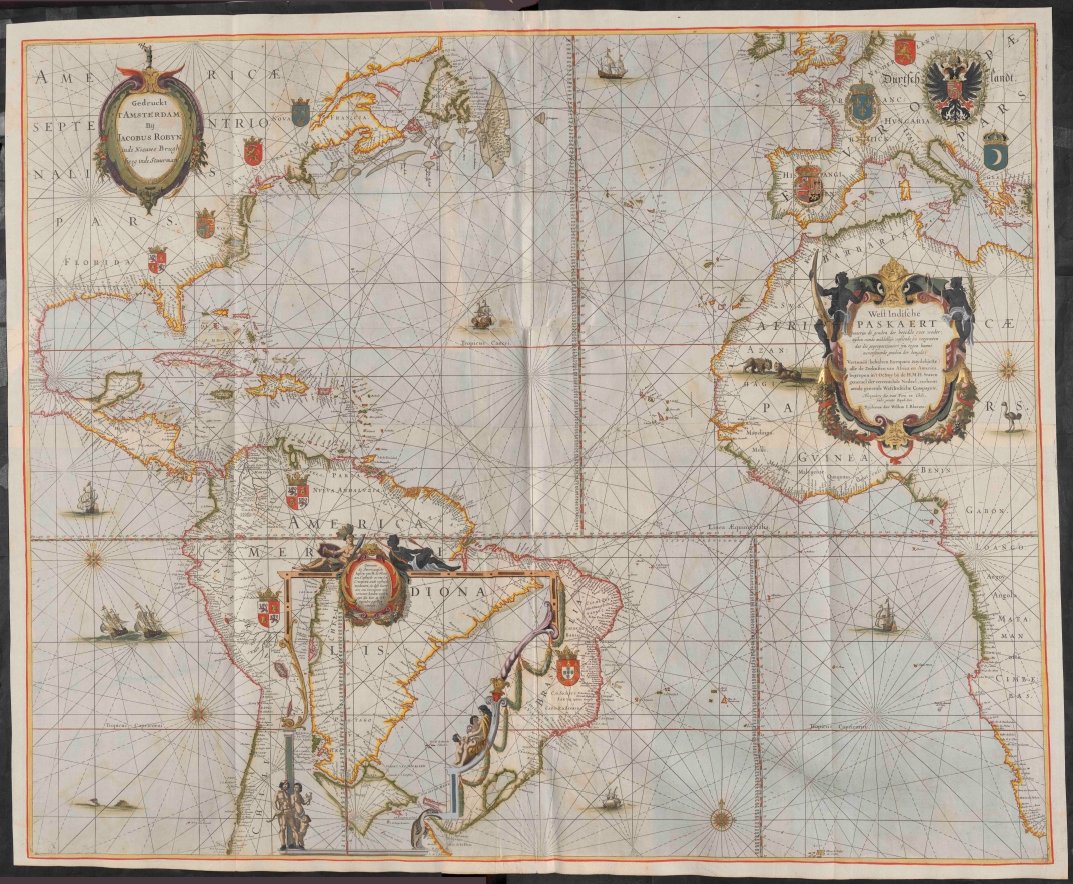 Kaart Atlantische Oceaan Robijn in de zeeatlas van Goos, ca. 1677, topstuk uit de Bijzondere Collecties van de Universiteitsbibliotheek Utrecht