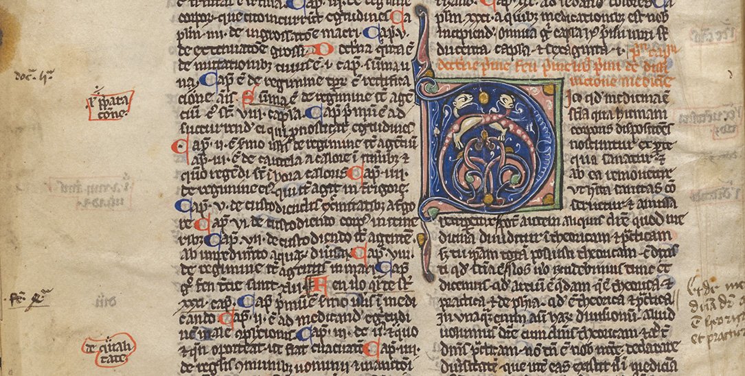 Uitsnede uit fol. 2v van Handschrift 681 (4 E 10) uit de Bijzondere Collecties van de Universiteitsbibliotheek Utrecht
