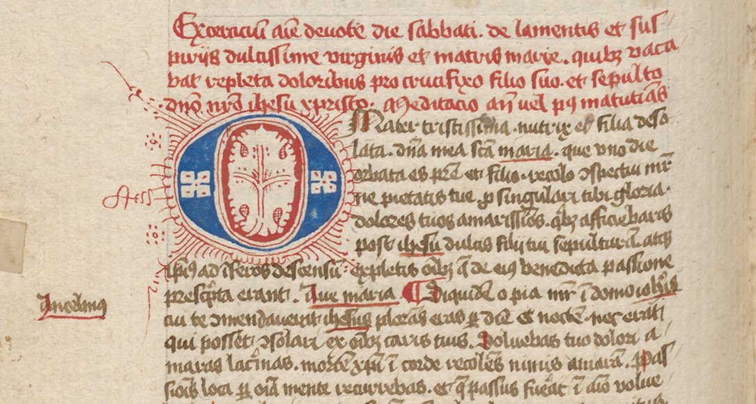 Uitsnede uit fol. 71v van handschrift 229 (Rosarium) uit de Bijzondere Collecties van de Universiteitsbibliotheek Utrecht