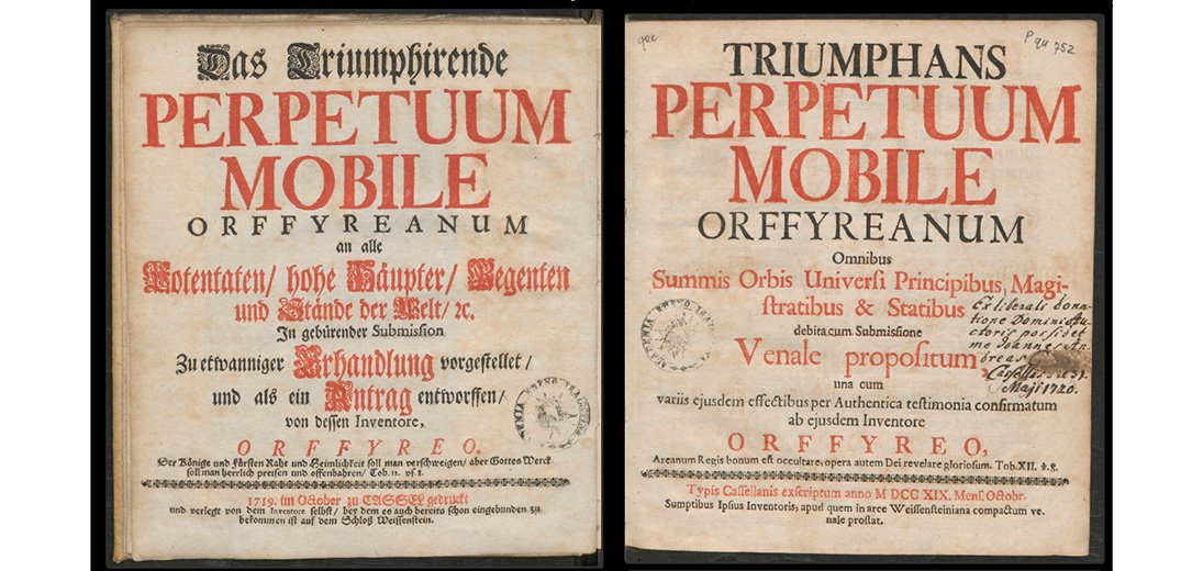 Titelpagina van het Perpetuum mobile in het Duits en Latijn