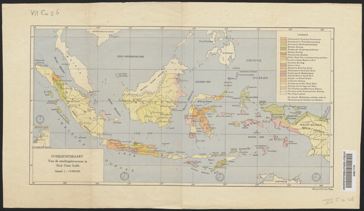 'Overzichtskaart van de zendingsterreinen in Ned. Oost-Indië'. In: 'Atlas van de terreinen der Protestantsche Zending in Nederlandsch Oost- en West-Indië', 1939