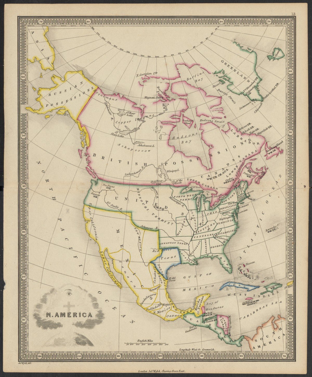 ‘North America’. In: 'An atlas of maps of different parts of the world: designed to show the stations of the protestant missionaries', door James Wyld (Londen: 1839)