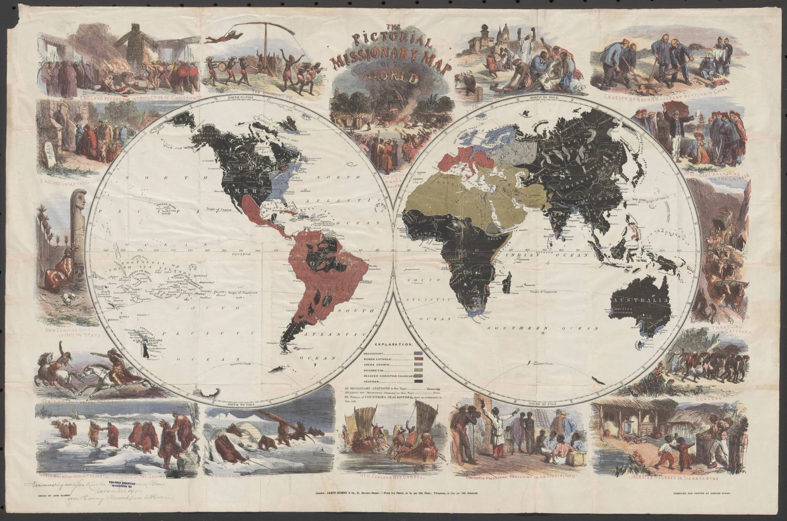 'The pictorial misionary map of the world' door John Gilbert, 1861 (niet in de digitale tentoonstelling)