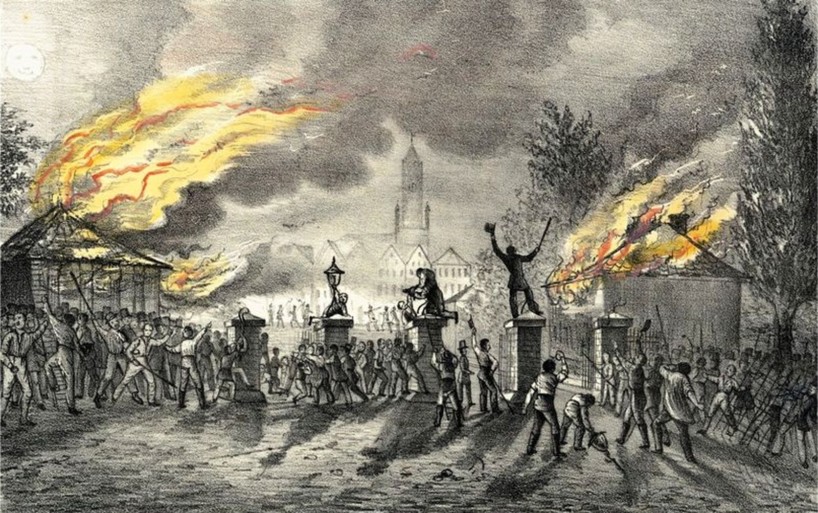  Rellen bij de Steintor in Hamburg op de avond van 9 juni 1848, de protesten waren gericht tegen de avondsluiting van de poort