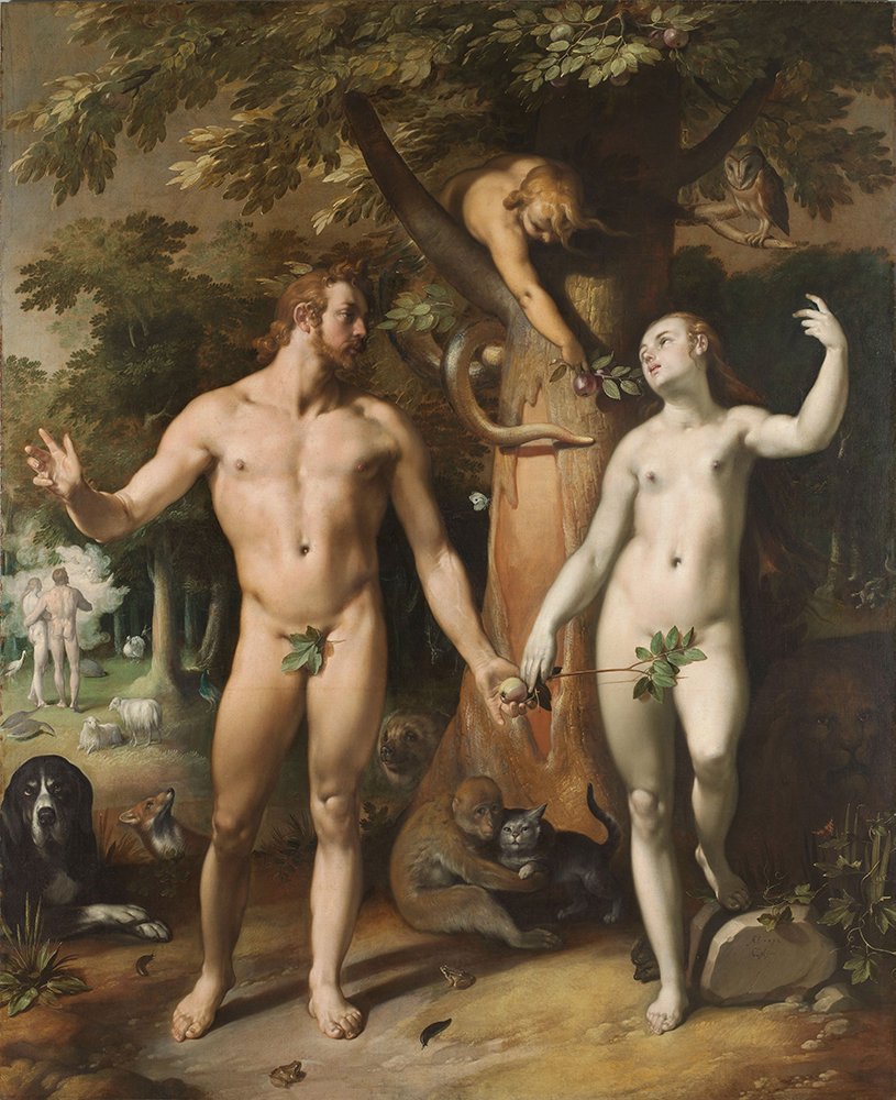 Painting of Adam and Eve in front of the tree of knowledge