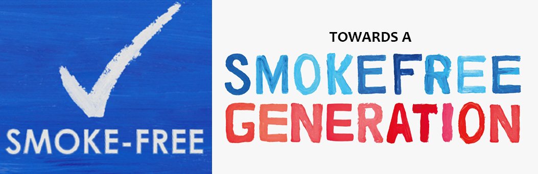 Image of a checkmark, the word 'smoke-free' and the slogan 'Towards a smokefree generation'