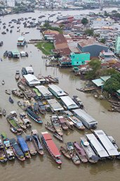 Panorama view traffic of Cai Rang floating market, Can Tho, Vietnam