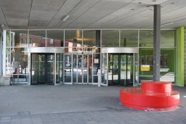 The main entrance of the Willem C. van Unnik building
