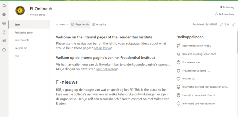 voorbeeld van de layout van de interne FI-pagina op Sharepoint
