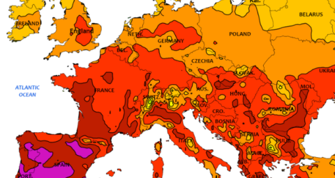 Map of 2022 European heatwaves from 10 to 16 of July