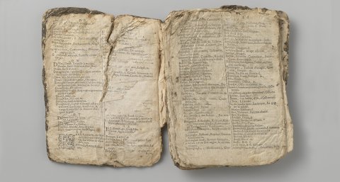 Dutch-French dictionary salvaged from the Behouden Huys at Nova Zembla as a remnant of the Barentsz expedition of 1596-1597. Bron: Rijksmuseum.nl