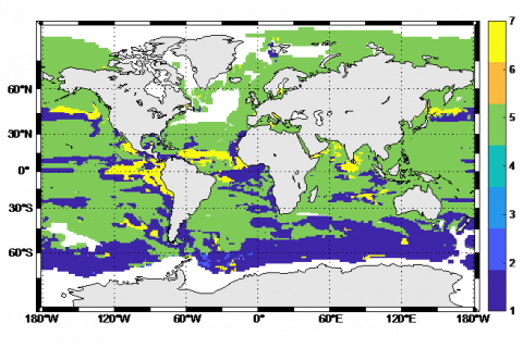 Map of the world with different colors for different drivers of sea level rise