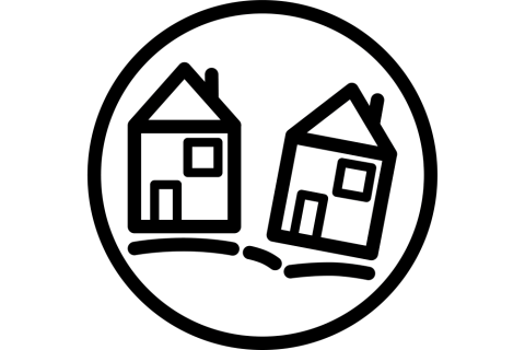 Logo Sinking deltas storyline: two houses on a sinking soil