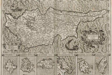 Kaart van Cyprus in de Atlas van Mercator, 1606