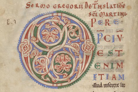Initiaal O op folio 124v van handschrift 124 uit de Bijzondere Collecties van de Universiteitsbibliotheek Utrecht