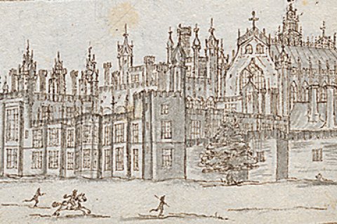 Detail van een panorama van Hampton court