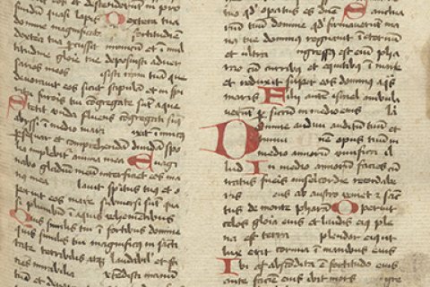 Uitsnede uit fol. 1 r. van de Mariakerkbijbel uit de Bijzondere Collecties van de Universiteitsbibliotheek Utrecht