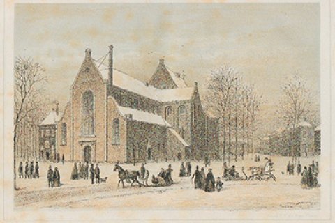 Lithografie Janskerkhof in 'De stad Utrecht' by Wap, 1859/60