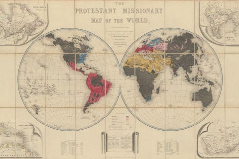 'The Protestant missionary map of the world' door Edward Gover (Seeley, Burnside and Seeley : Londen 1846)